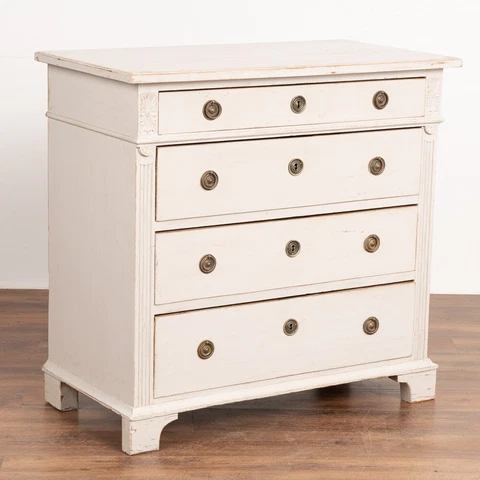 Pine Chest of Four Drawers Painted White, Denmark circa 1860-80 Cover