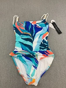 La Blanca One Piece Swimsuit Women Size 4 LB3VM24 Costal Palms Braid Bead Detail - Picture 1 of 18