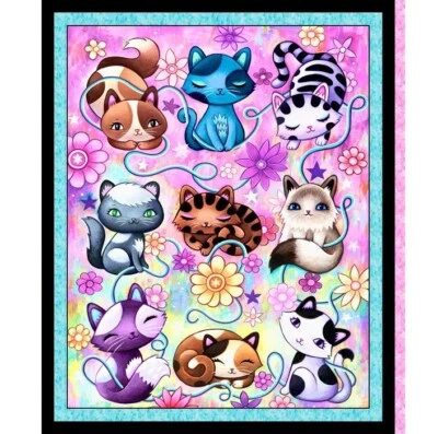 Patchwork Quilting Sewing Fabric Crazy Kitties Large Panel 90x110cm - image 1 of 3