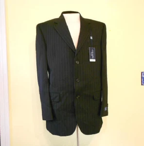NWT $220 Chaps 100% Wool Pinstripe 3 Button Blazer Black 42 Long - Picture 1 of 4