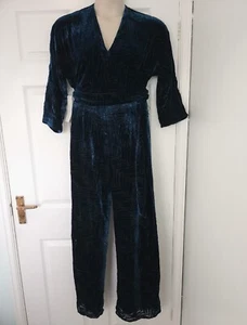 Jigsaw blue zebra devore velvet belted trouser jumpsuit size 8 bnwt RRP £250. - Picture 1 of 6