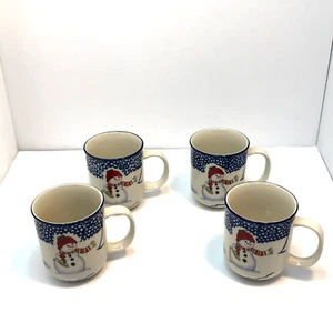 Thomson Pottery SNOWMEN Coffee Mugs Set of 4 Christmas Holiday Winter Vintage - Picture 1 of 13