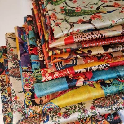 FABRICS-ONLINE Luxury Faux Raw Silk Floral Rose Freda Kahlo Dress Craft Fabric 44" By The Meter