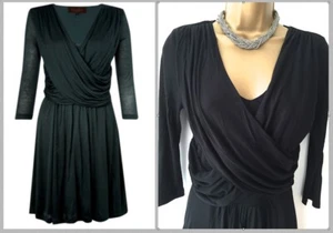 ex Great Plains @ French Connection Size 10 Black Jersey Drape Wrap Style Dress - Picture 1 of 2