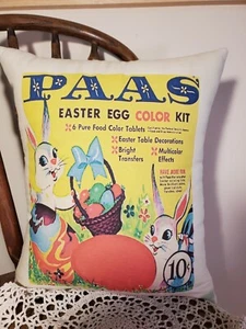 VINTAGE SHABBY RETRO MODERNER STIL PAAS OSTERN EIERLADEN FARBSTOFF DISPLAY KISSEN - Bild 1 von 10