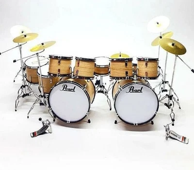 1/12 Miniature Double Bass Drum Set Pearl Style Natural Display Prop & Bday Gift - Image 1 of 4