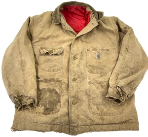 Chaqueta de Colección Carhartt Chore Hombres Mediana Roja Forrada Envejecida Desteñida Golpeada Años 80 - Imagen 1 de 23