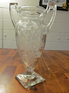 SELTENE TIFFIN FUCHSIA GEÄTZTES GLAS URNENFORM 11 ZOLL BLUMENVASE 1949 BIS 1967 - Bild 1 von 9