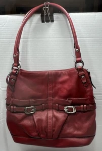 Bolso de Hombro De Colección Tignanello Grande Cuero Guijarro Rojo Doble Asas Hebilla Frontal - Imagen 1 de 21