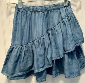 Oshkosh Chambray Ruffle Skirt Elastic Waist Denim Blue Girls Size 7 - Picture 1 of 4