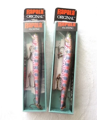 Lote de 2 señuelos de pesca originales flotantes trucha arco iris Rapala 11 RT 4 3/8" NUEVOS 40 Foto 1 de 2