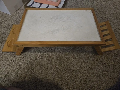 Wooden Dinner Folding Table/Laptop Tray With Cupholders And Side Tray - Image 1 of 4