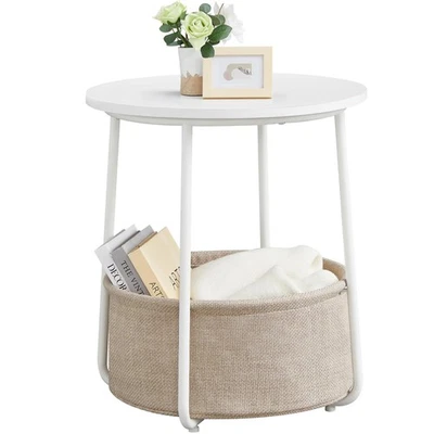 LILEA Collection - Small Round Side End Table, Modern Nightstand with Fabric ... - Image 1 of 4