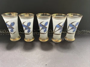 Juego de 5 vasos de cristal de iris Egermann vintage con borde dorado - Imagen 1 de 9