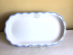 Brand New Shabby Chic White Blue Scalloped Edge Oval Melamine Serving Platter - Picture 1 of 6