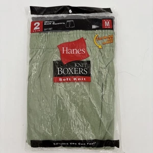 Vintage Hanes Knit Boxers 2 Pk Green Grey Mens Medium NOS 2002 Costa Rica - Picture 1 of 5