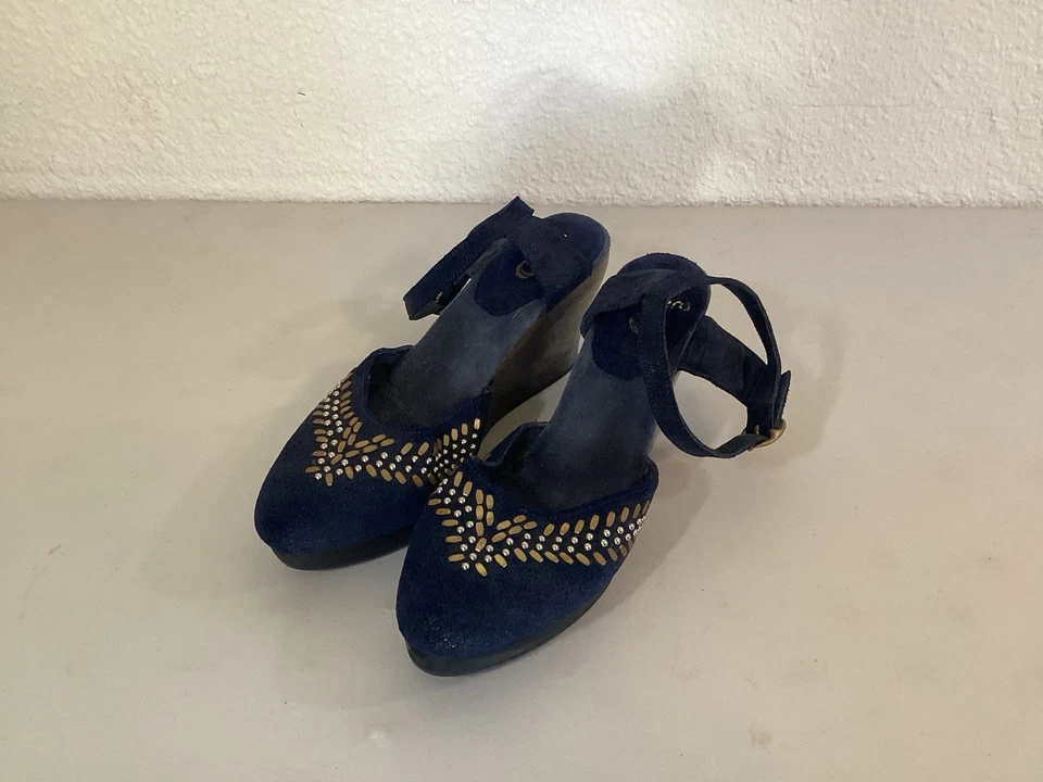 Calleen Cordero Sundance Azul Marino Gamuza Tachonado Punta Cuña Talla 7  Foto 1 de 4