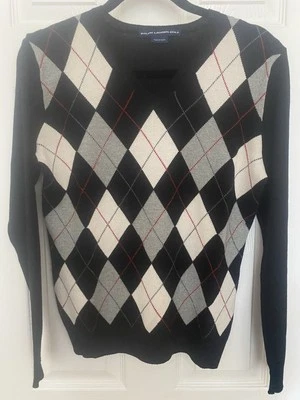 Suéter Ralph Lauren Golf Cuello en V Argyle Para Mujer Talla M Seda Cachemira Foto 1 de 4