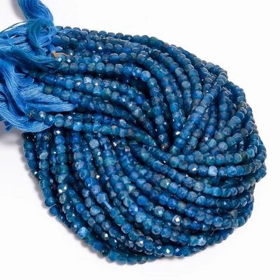 Cuentas facetadas con forma de caja de piedras preciosas de apatita azul neón natural 4 mm hilo 8" UGB528 Foto 1 de 2