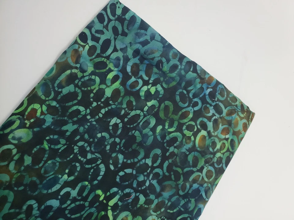 Batik Fabric Circles Green Blue Leaves Cotton Sew Quilt Hand Dyed FAT QUARTER - Image 1 of 1