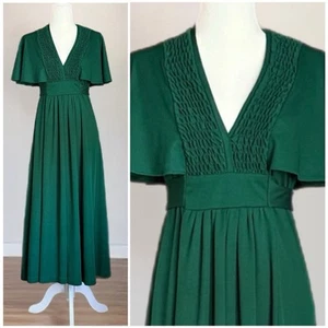 Jody T 70s Emerald Green Flutter Sleeve Empire Waist Pleated Maxi Dress Size 10 - Picture 1 of 14