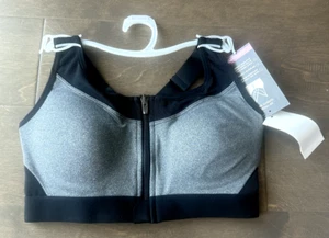 Avia Sports Bra Front Zip High Support Gray Black Polyester Womens Size XS A-C - Picture 1 of 5