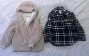 Cat & Jack Set 2 Kids Jacket Winter Coats Small (6/6x) Plaid Sherpa Lined - Picture 1 of 5