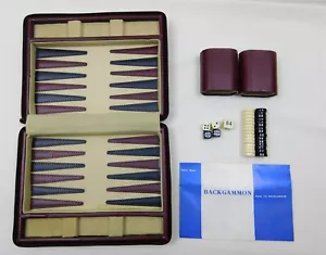 Vtg BACKGAMMON Travel Set Complete in Leatherette Zip Case 9.25" by 7" - Picture 1 of 11