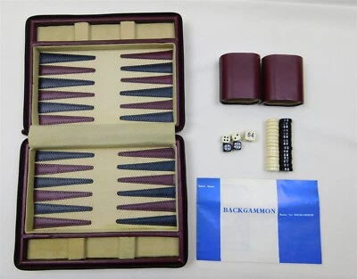 Vtg BACKGAMMON Travel Set Complete in Leatherette Zip Case 9.25" by 7" - Image 1 of 4