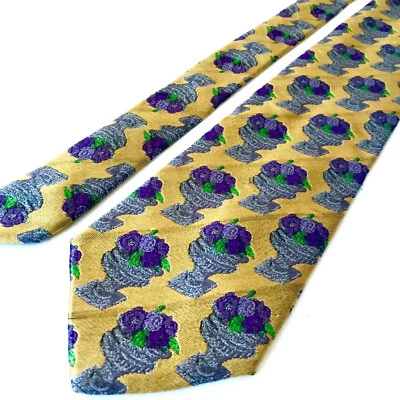 Corbata de seda retro vintage Karl Lagerfeld para hombre texturizada Italia dorado púrpura diseñador Foto 1 de 4