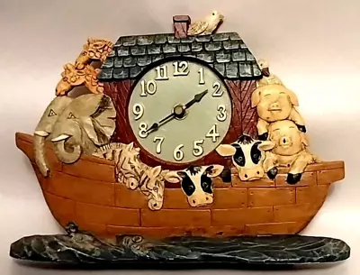 Noah's Ark Clock - Faux Wood/High Relief - 8"x 11" - Hand Carved Look - Working! - Image 1 of 4