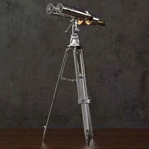 1920 Century Nautical Naval Brass Victorian Binoculars in Chrome/Nickle Tripod - Picture 1 of 9