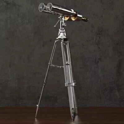 1920 Century Nautical Naval Brass Victorian Binoculars in Chrome/Nickle Tripod - Image 1 of 4