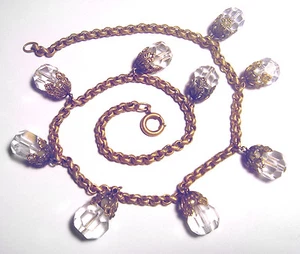 HERMOSO COLLAR COLGANTE ANTIGUO ART DECO CRISTAL CORTADO de latón simulado cuentas de perlas - Imagen 1 de 5