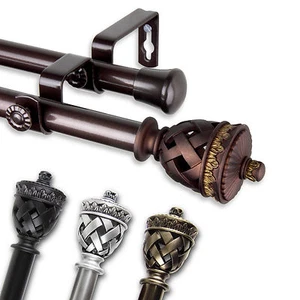 Bernadette 3/4” Adjustable Drapery Double Curtain Rod 28-170" (4 sizes, 4 colors - Picture 1 of 17