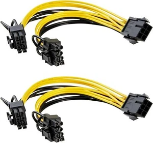2 Pcs Graphics Card GPU VGA PCIe 6 Pin Female to Dual 8 Pin (6+2) Male Cable - Picture 1 of 1