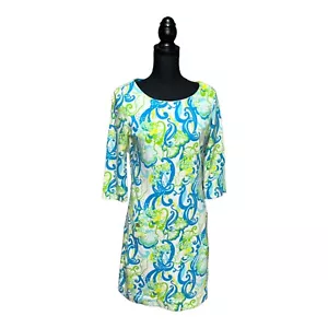 Lilly Pulitzer Charlene Crystal Coast Dress Blue And Green Gold Buttons Size S - Picture 1 of 6