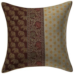 Indian Silk brown off white Elephant Cushion Cover Throw Pillow 16x16set of 1 Pc - Picture 1 of 3