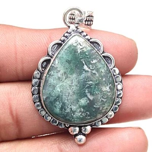 Pendant Ocean Jasper Gemstone Handicraft Valentine'Day Gift Silver Jewelry 2" - Picture 1 of 7