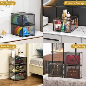 Caja de almacenamiento magnética para zapatos zapatillas organizadora contenedor apilable negro y transparente - Imagen 1 de 17