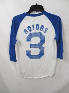 Y2K Adidas Men Shirt Small White Raglan Sleeve Varsity #3 Blue 3/4 Sleeve - Picture 1 of 12