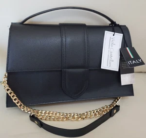 Viola Castellani Italy Pebbled Leather Flap Over Crossbody Gold Chain Handbag - Bild 1 von 11