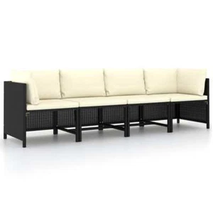 Divano da Giardino a 4 Posti con Cuscini Nero in Polyrattan - Foto 1 di 7