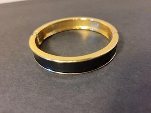 Vintage Gold Tone Black Enamel Minimalist Clamper Bracele VTG 80s - Picture 1 of 7