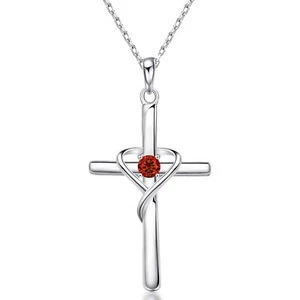 925 Sterling Silver Cross Necklace – 5A CZ January Birthstone Gift for Women - Picture 1 of 7
