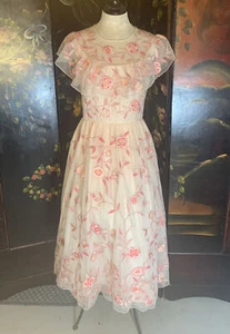 Kate Spade Madison Co Blush Pink Floral Embroidery Sheer Long Dress Wedding SZ 4 - Picture 1 of 12