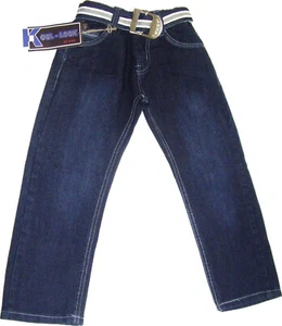 Pantalones de mezclilla elástica con cinturón ajustable para niños azul Kool Look pierna recta - Imagen 1 de 2