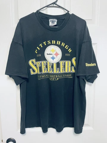 Vintage 1999 Lee Sport Pittsburgh Steelers Nutmeg Black T Shirt -Sz. XXL- Fade Cover