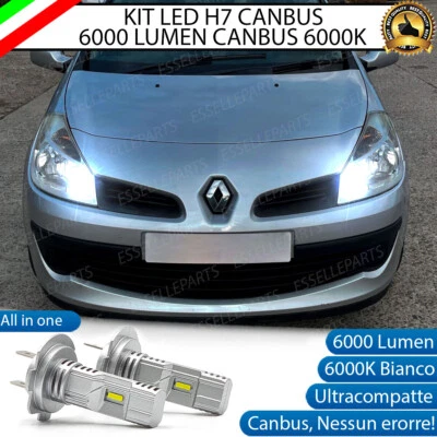 KIT LED H7 PER RENAULT CLIO MK3 III 6000K BIANCO 6000 LUMEN CANBUS ABBAGLIANTI - Immagine 1 di 4