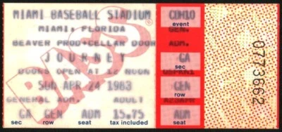 Boleto de concierto JOURNEY (Banda)-Neal Schon-1983 RARO (Miami-Estadio de béisbol) Foto 1 de 2